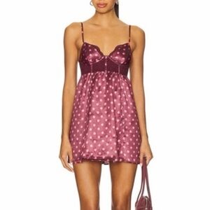 Free People Burgundy and Pink Polka Dot Dress